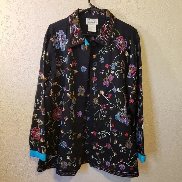Quacker Factory NWOT Women's Embroidered Beaded Jacket Size Medium - Picture 2 of 10